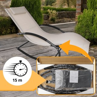 Leżak OGRODOWY bujany DESIGNERSKI beżowy textilene 150 kg elegancki na lata