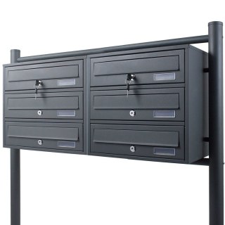 Skrzynka lokatorska 6 komór 2x3 stal nierdzewna stojąca grafit zewnętrzna