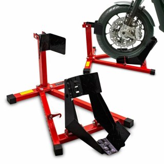 Stojak przedni do motocykla czerwono-czarny solidny uniwersalny stabilny